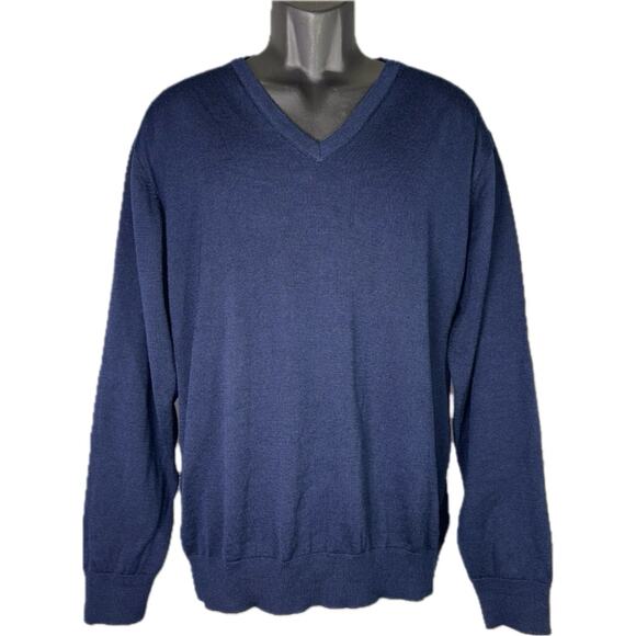 Lot of 2 Fields Classics Mens Large 100% Soft Wool Green Navy Sweater Washable - Picture 5 of 10